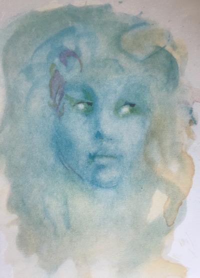 Lithographie originale signée de Leonor Fini - Visage bleu 2