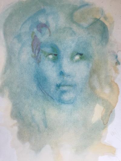 Lithographie originale signée de Leonor Fini - Visage bleu 2