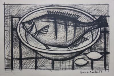 Bernard BUFFET - Poisson sur un plat, Lithographie originale signée 2