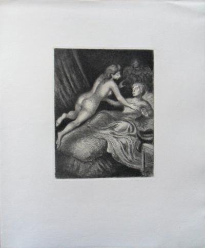Démétrios GALANIS : Amants au lit - Gravure originale Signée, 1942 2