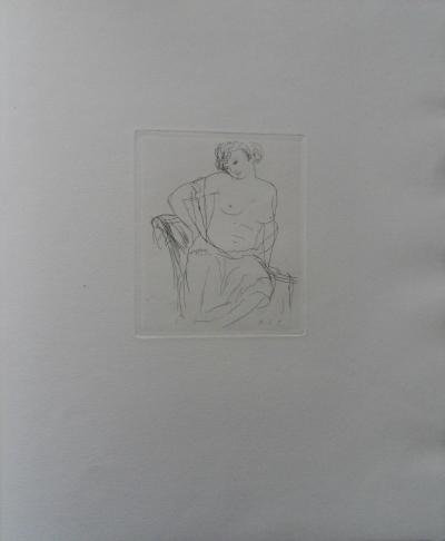 André DUNOYER DE SEGONZAC : Modèle s’habillant - Gravure originale Signée, 1942 2