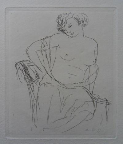 André DUNOYER DE SEGONZAC : Modèle s’habillant - Gravure originale Signée, 1942 2