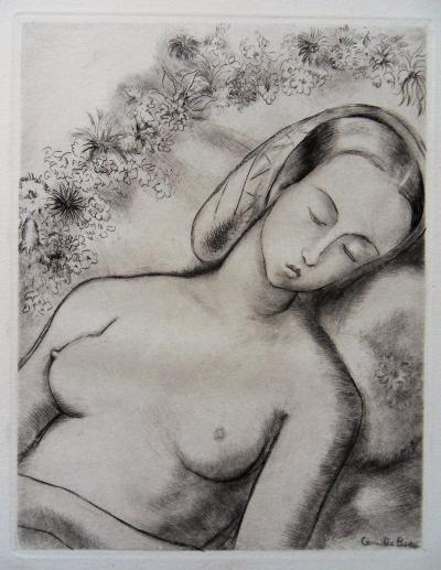 Camille  BERG : Nu endormi, 1942 - Gravure originale Signée 2
