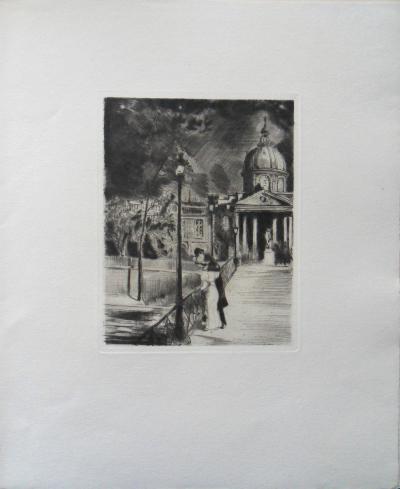 Jean BERSIER: The lovers of the Pont des Arts - Original etching, 1942 2