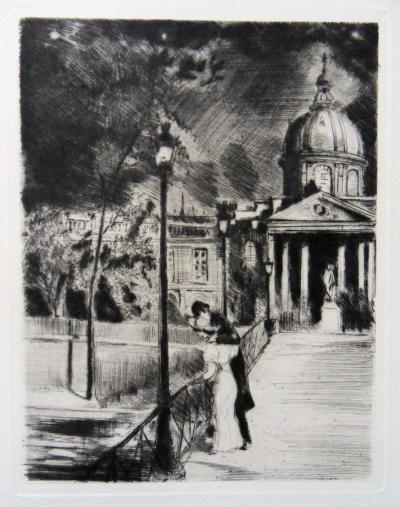 Jean BERSIER : Les amoureux du Pont des Arts - Gravure originale, 1942 2