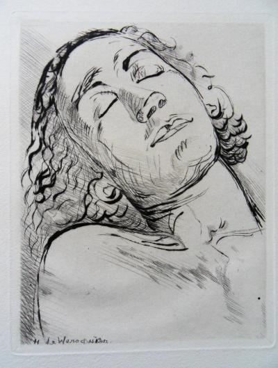Henri de WAROQUIER: Portrait of a dreamer, 1942- Original signed etching 2