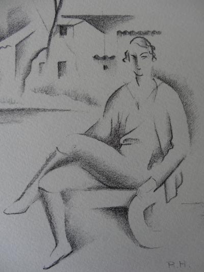 Raymonde HEUDEBERT : Hippolyte au jardin cubiste - Lithographie originale Signée, 1930 2