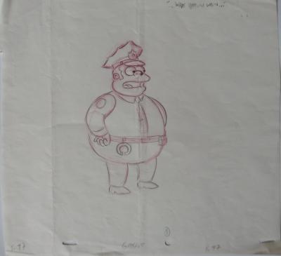 Dessin original de production des Simpsons Chef Wiggum 2
