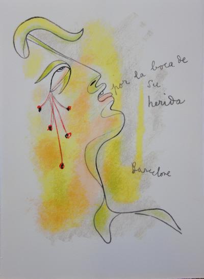 Jean COCTEAU: Blood and Gold Profile - Lithograph 2
