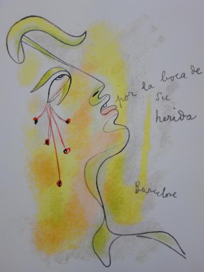 Jean COCTEAU: Blood and Gold Profile - Lithograph 2