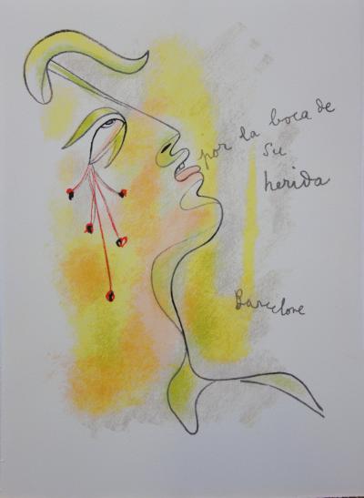 Jean COCTEAU : Profil sang et or - Lithographie en couleur, 1965 2