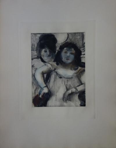 Edgar DEGAS (d’après) : Deux filles maquillées - Gravure originale, 1935 2