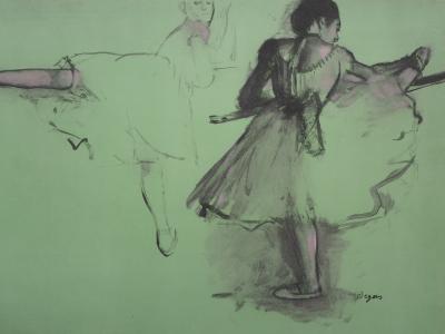 Edgar DEGAS (d’après) : Deux danseuses à la barre d’exercice - Lithographie signée 2