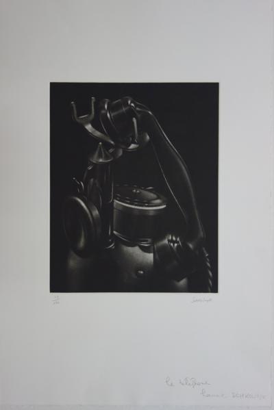 Laurent SCHKOLNYK : Le téléphone, Gravure originale signée 2