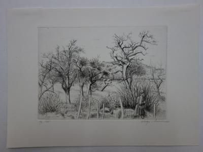 Henri VERGE-SARRAT : A la campagne, Gravure originale signée 2