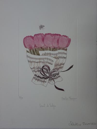 Christine THOUZEAU : Cornet de Tulipes, Gravure originale signée 2
