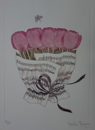 Christine THOUZEAU : Cornet de Tulipes, Gravure originale signée 2