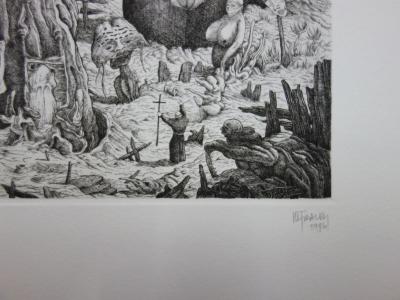 Miguel FRALEY : Les totems surréalistes, gravure originale signée 2