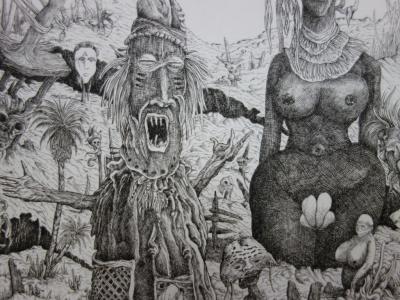 Miguel FRALEY : Les totems surréalistes, gravure originale signée 2