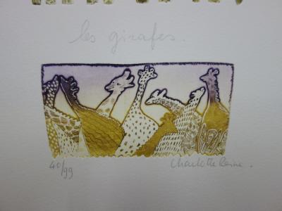 Charlotte REINE : Les girafes, Gravure originale signée 2