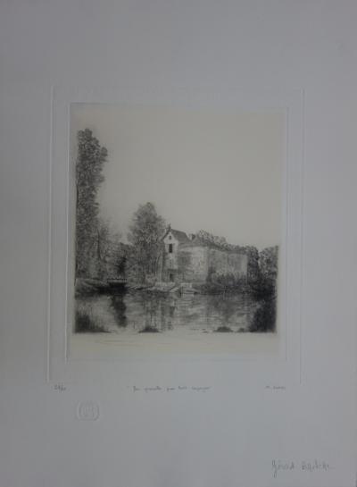 Gérard BANCAL : Villa au bord du lac, Gravure originale signée 2