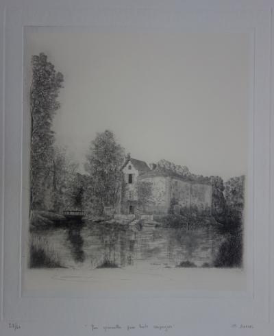 Gérard BANCAL : Villa au bord du lac, Gravure originale signée 2