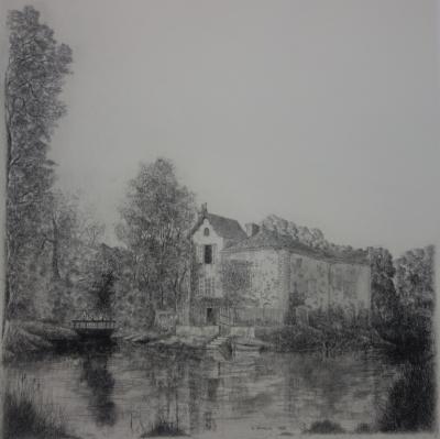 Gérard BANCAL : Villa au bord du lac, Gravure originale signée 2