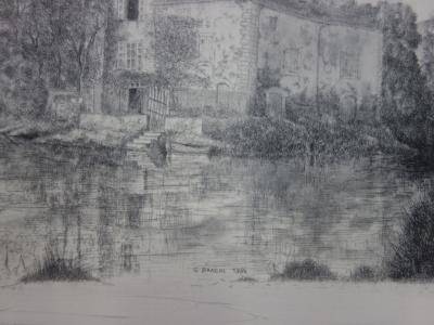 Gérard BANCAL : Villa au bord du lac, Gravure originale signée 2