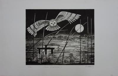 Simone VRAIN : Lune d’automne, Gravure originale signée 2