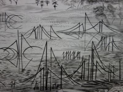 Simone VRAIN : Étang aux joncs, Gravure originale signée 2