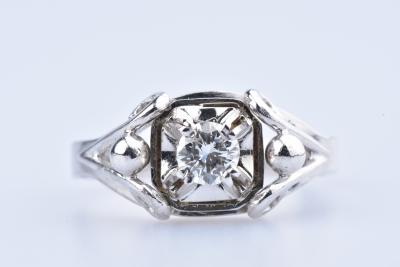 Bague Art Déco en Or Blanc (750/1000) 1 Diamant à env 0,25 ct 2
