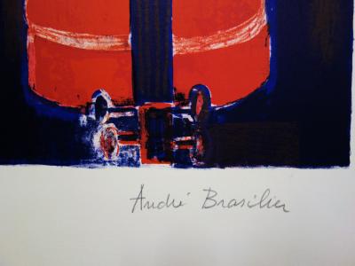 André BRASILIER : Bouquet et violon - Lithographie originale Signée 2