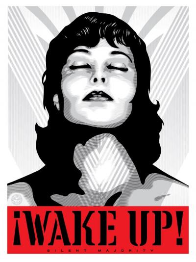 Wake Up! (White),Screen Print - Obey 2