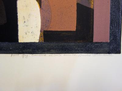 André MINAUX : Jeune femme dans une structure abstraite - Lithographie originale signée 2