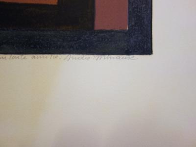 André MINAUX : Jeune femme dans une structure abstraite - Lithographie originale signée 2