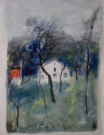 Bernard GANTNER : Maison en forêt - Aquarelle originale signée 2
