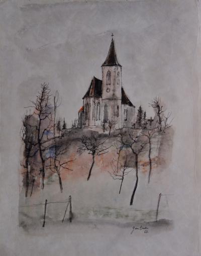 Bernard GANTNER : La petite église - Aquarelle signée 2