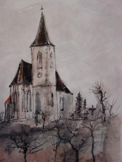 Bernard GANTNER : La petite église - Aquarelle signée 2