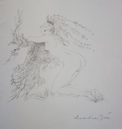 Amandine DORE : Jeune-fille dans les bois - Dessin original signé 2