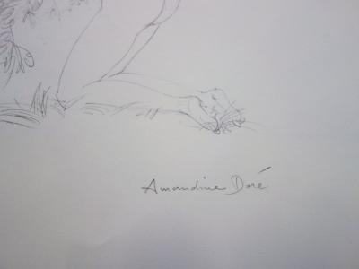 Amandine DORE : Jeune-fille dans les bois - Dessin original signé 2