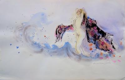 Amandine Doré : Vénus émergeant des eaux - Aquarelle originale signée 2