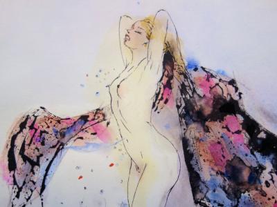 Amandine Doré : Vénus émergeant des eaux - Aquarelle originale signée 2