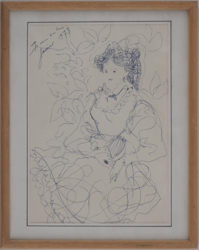Emilio GRAU SALA : Portrait de jeune-fille - Dessin original signé 2