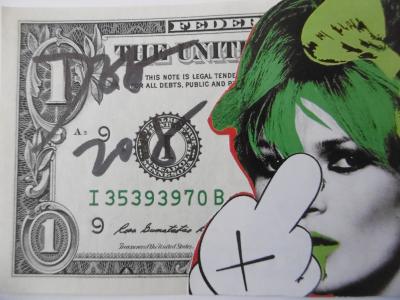 Death NYC, Billet de 1 dollar, Death Kate Moss , pièce unique signée et datée à la main par  par l’artiste 2