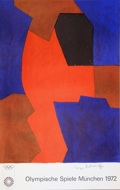 Serge Poliakoff : Composition Rouge et Noir - Lithographie signée 1972 2