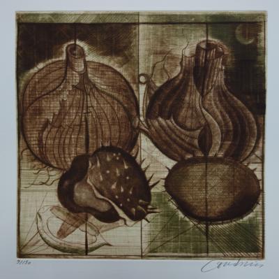 Brigitte COUDRAIN - Onions, original signed engraving 2