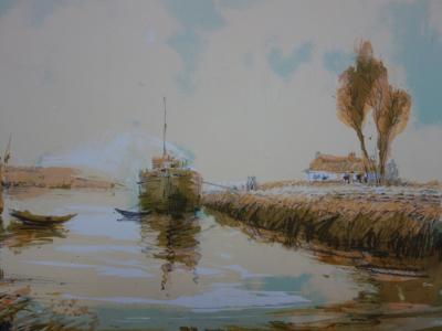 Aimé Daniel STEINLEN - Le port tranquille, Lithographie originale signée 2