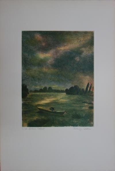 Philippe LELIEVRE - Pêcheur écopant, Gravure originale signée 2