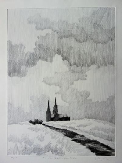 Jean FEUGEREUX - D’ici vers vous, ô reine, il n’est plus que la route, Gravure originale signée 2