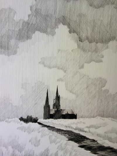 Jean FEUGEREUX - D’ici vers vous, ô reine, il n’est plus que la route, Gravure originale signée 2